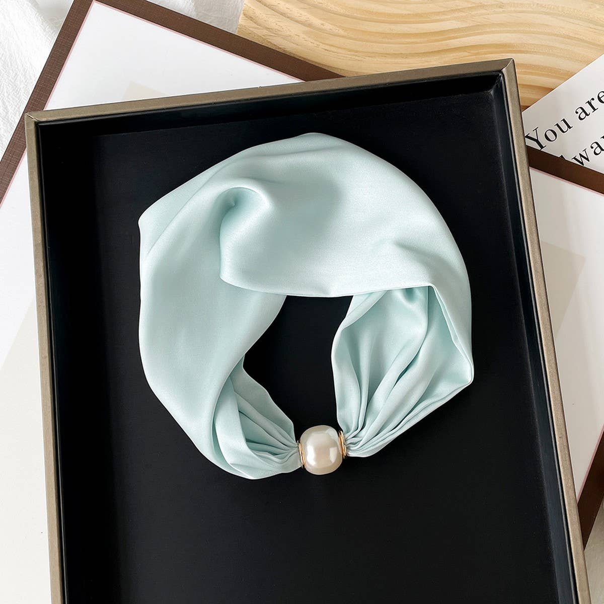 Silky Print Scarf Necklace – Pearl Magnetic Clasp_CWASC0820