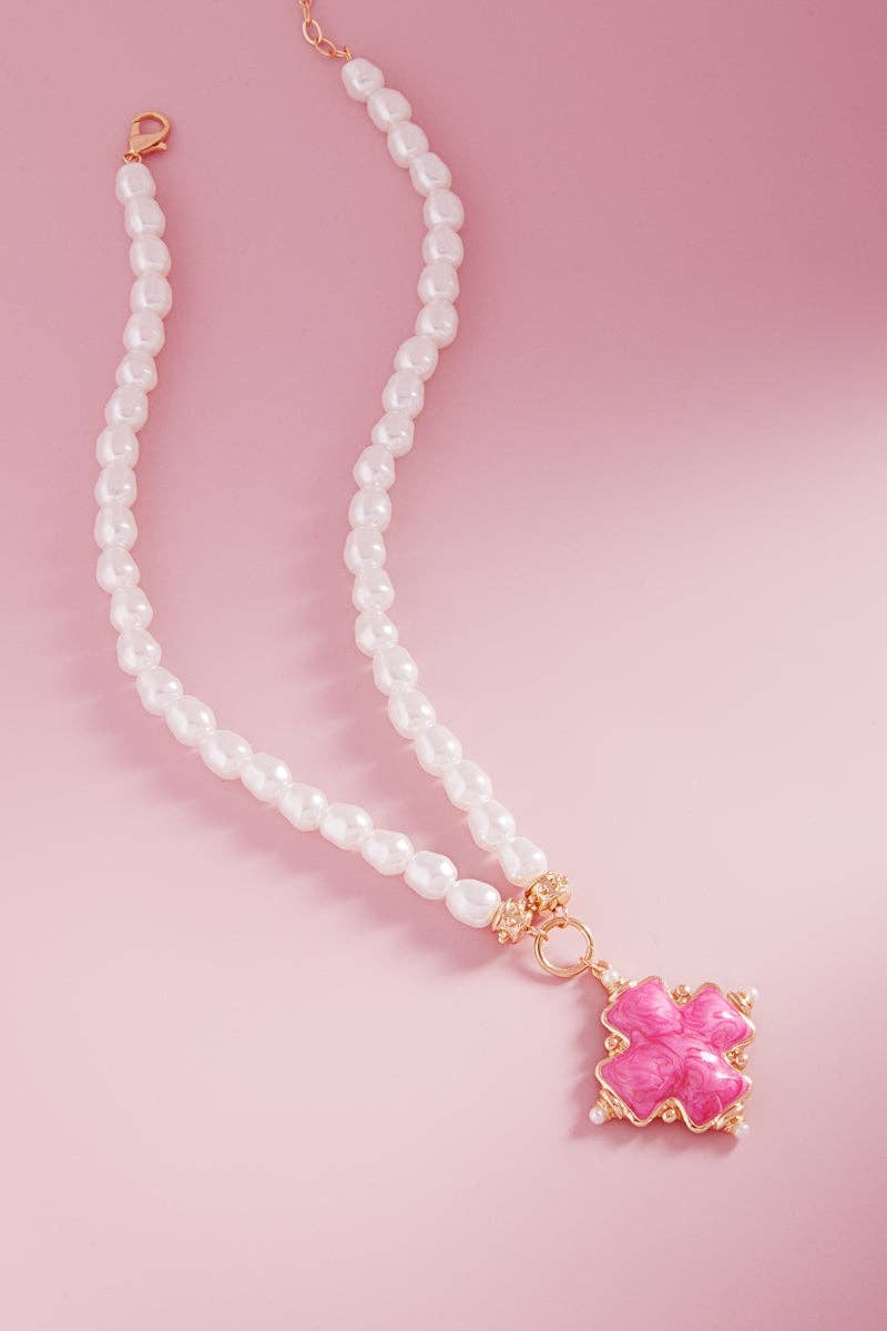 Cross Pearlized Color Enamel Pearls Short Necklace