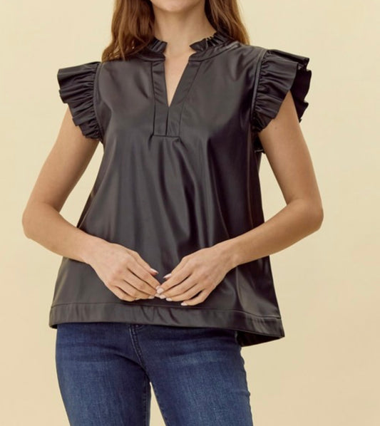 Leather Ruffled Top