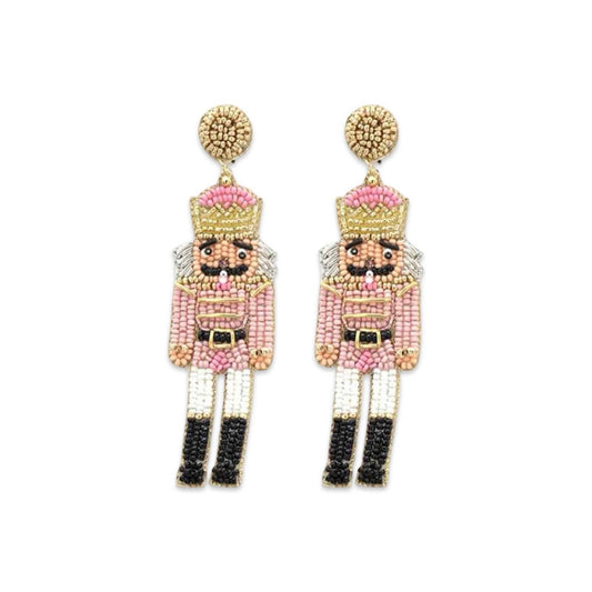 Blush Beaded Nutcracker Earring| Christmas Earrings