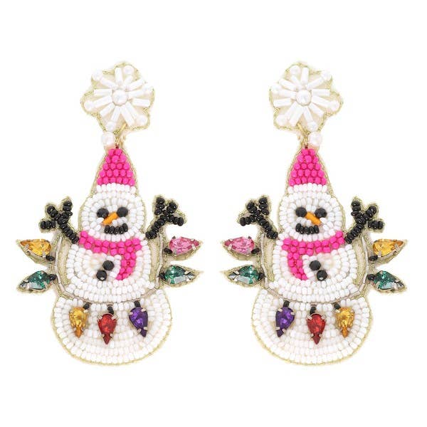 TANGLED CHRISTMAS LIGHTS SNOWMAN BEADED EARRINGS 20