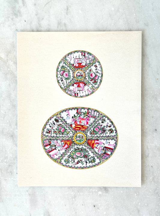 Chinoiserie M Vintage Watercolor Plates Grandmillennial Art