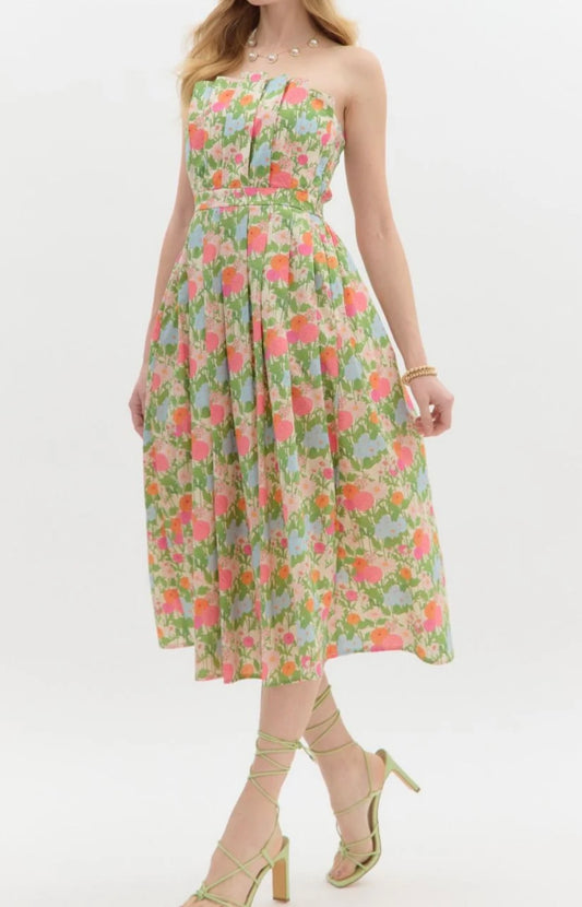 Garden Party Pleated Top Midi Dress