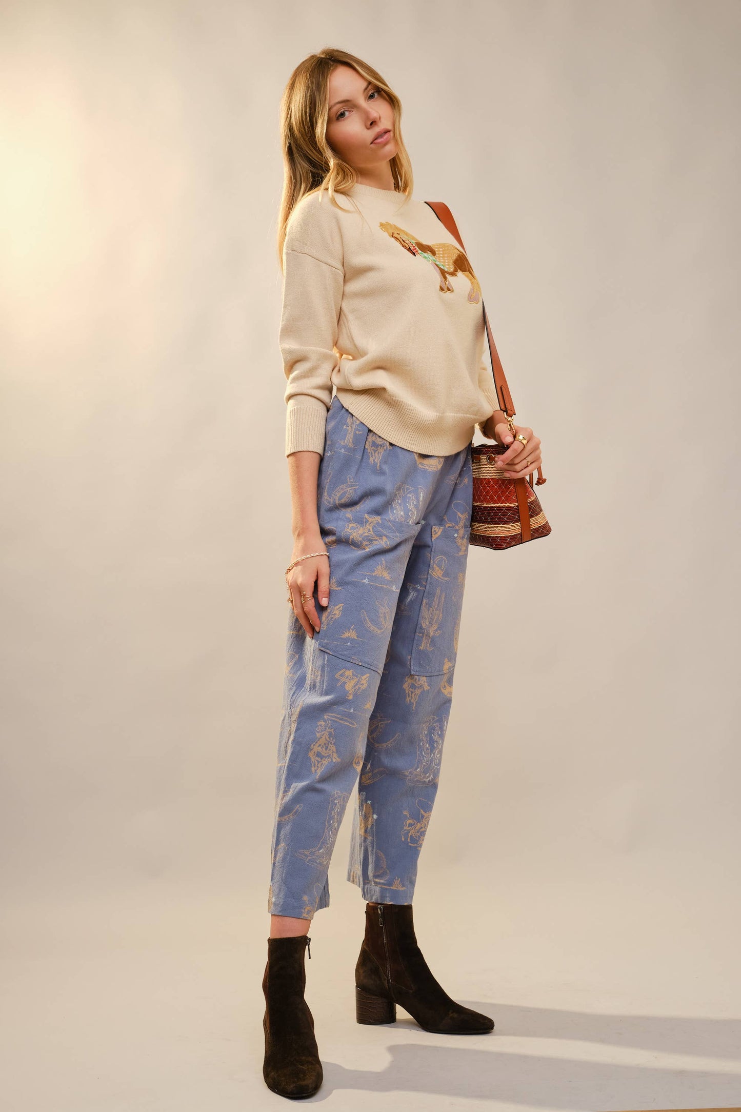 52269W Pony Embroidery Crew Neck Pull Over Sweater