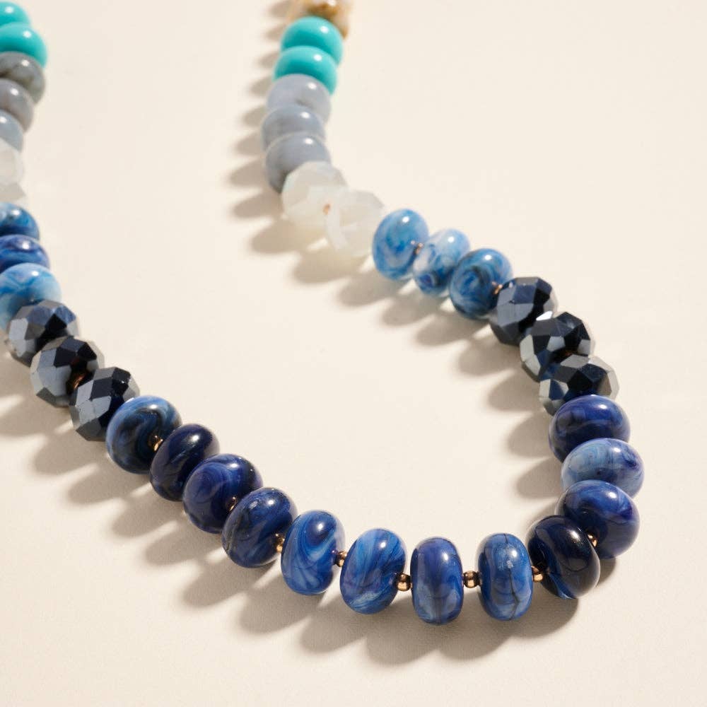 Marbled Ombre Resin Oval Disk Beaded Necklace