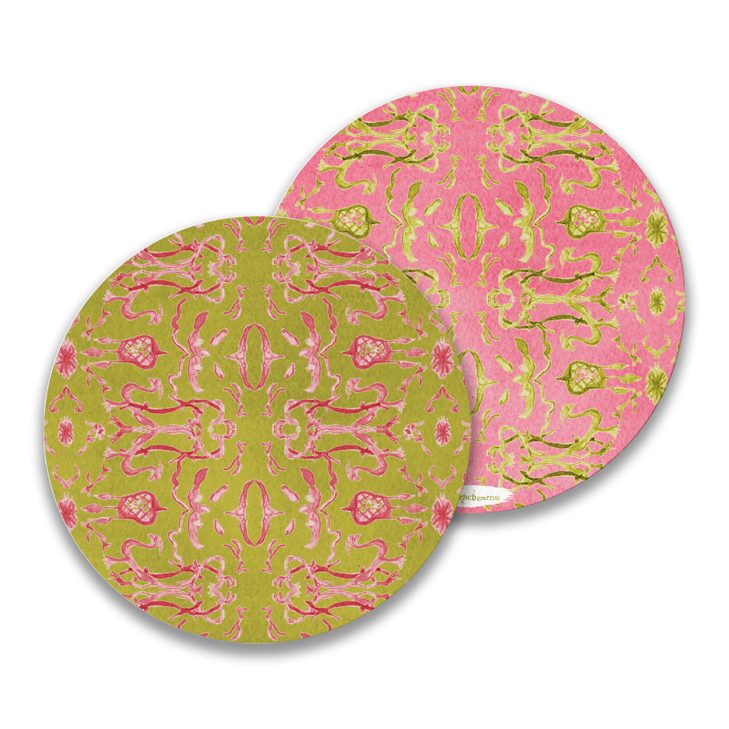 Pink & Green Chinoiserie Paper Drink Coaster