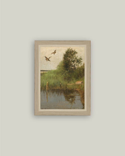 Mallards Taking Flight Framed Antique Art