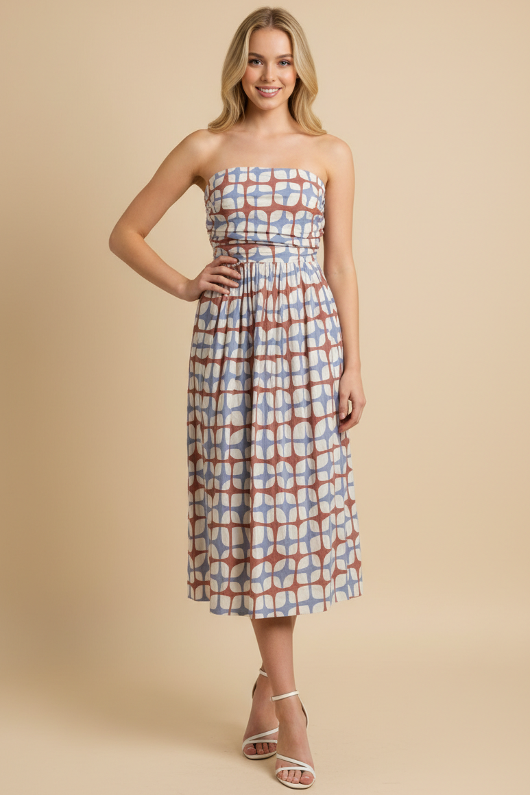 GEOMETRIC PRINT MIDI DRESS - 6608DC