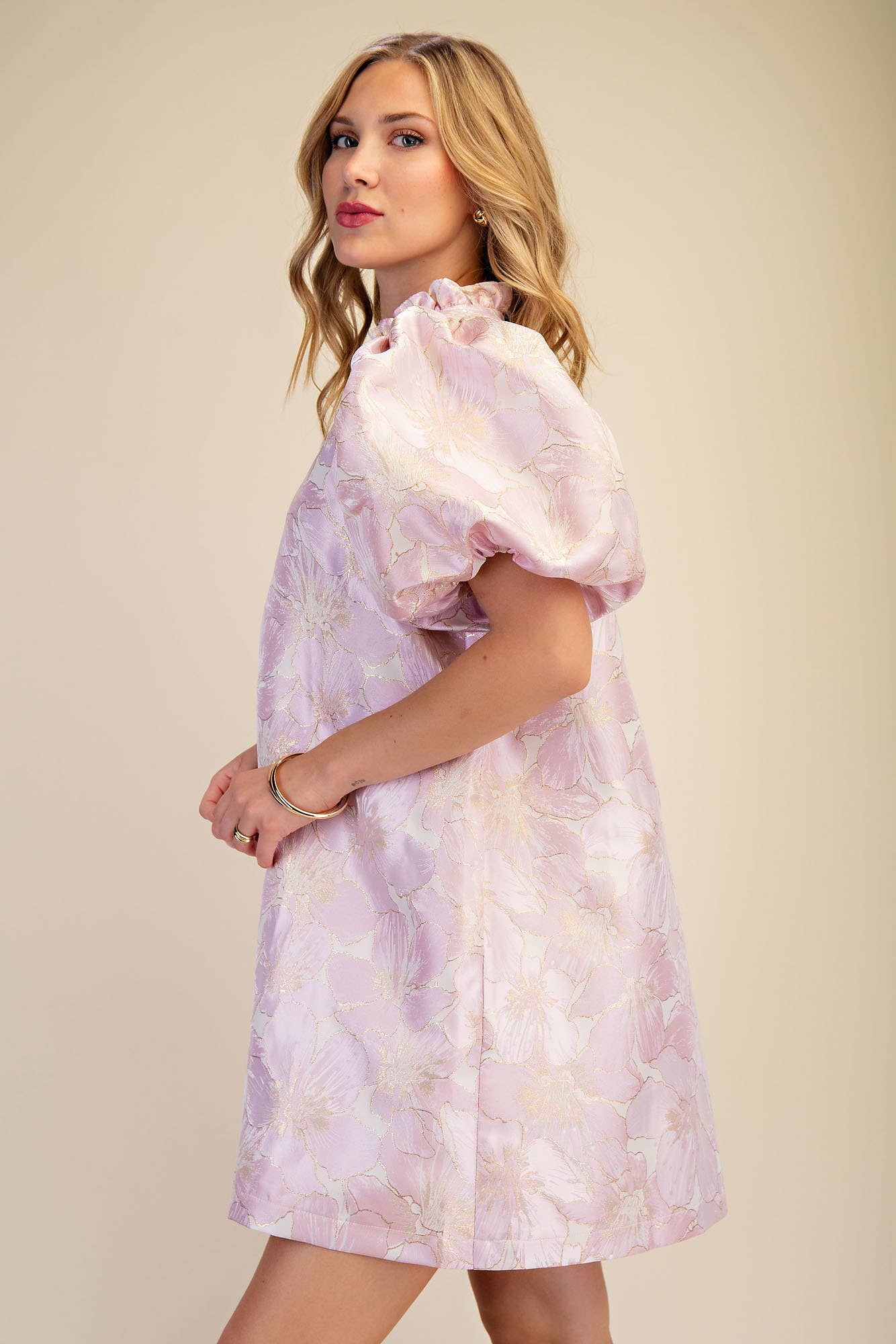 Ruffle V-Neck Puff Sleeve Mini Dress