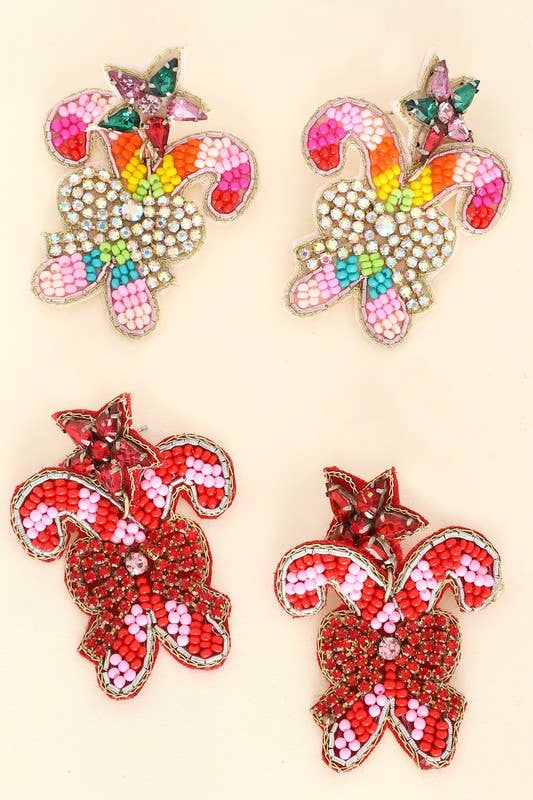 JEWELED CANDY CANE CHRISTMAS EARRINGS XE12931