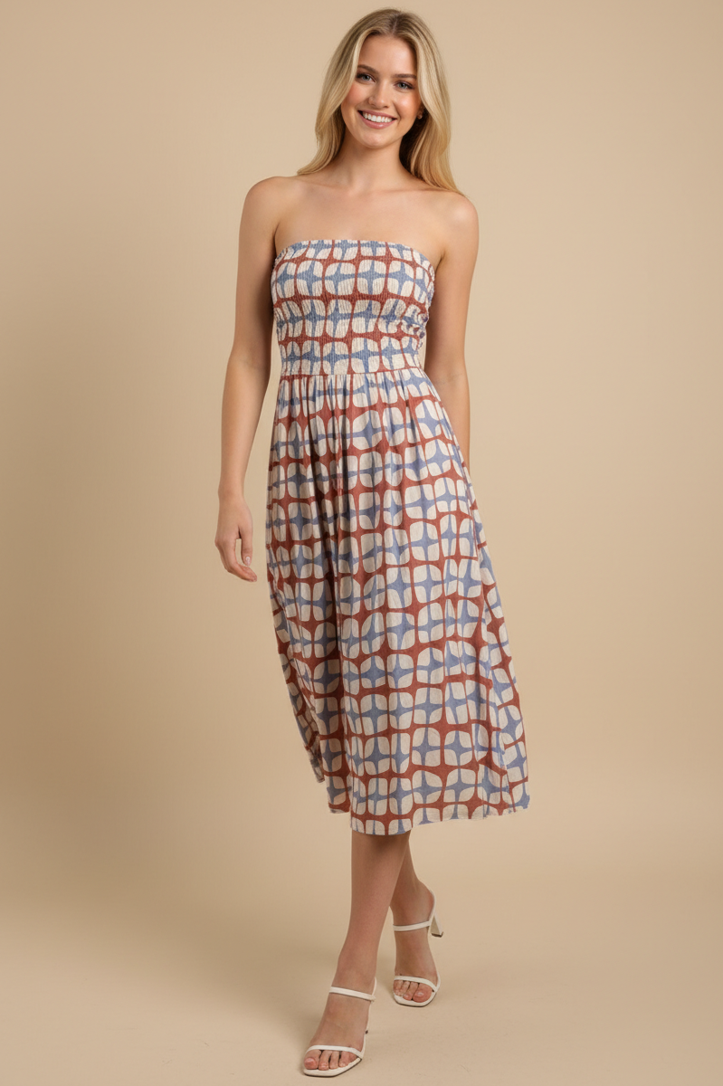 GEOMETRIC PRINT MIDI DRESS - 6608DC