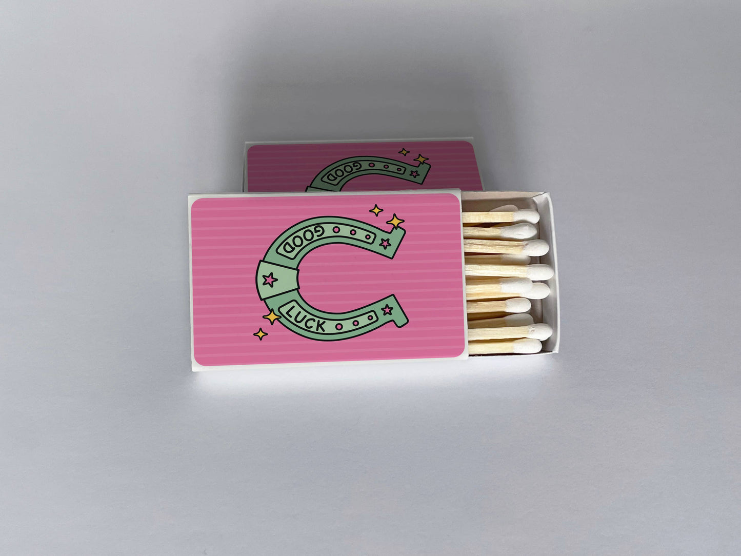 Good Luck Horseshoe Pink Stripes Matchbook