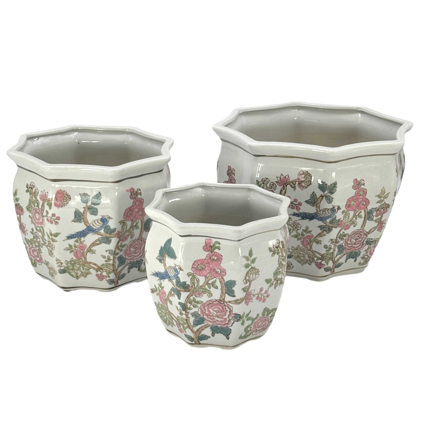 Set of 3 - 7.5"/10"/13" Ceramic Chinoiserie Multi Floral