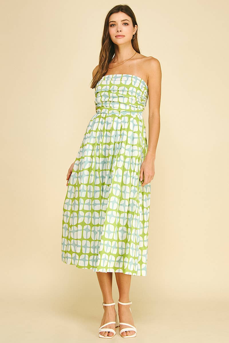 GEOMETRIC PRINT MIDI DRESS - 6608DC