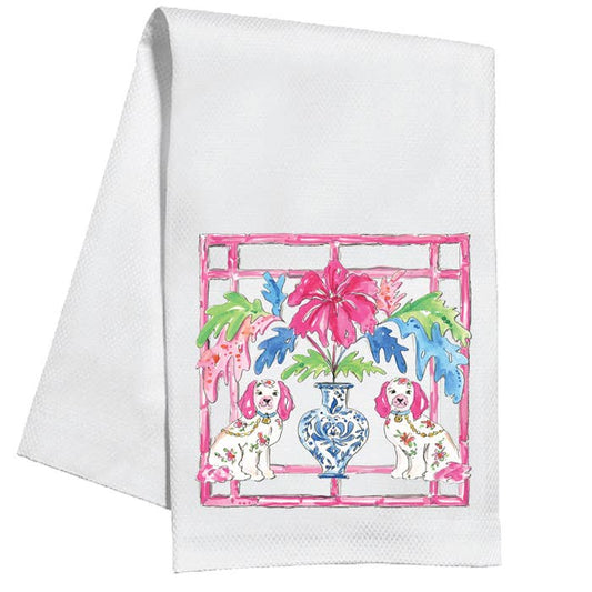 Pink Staffordshire Dogs with Pink Cane Border Kitchen Towel