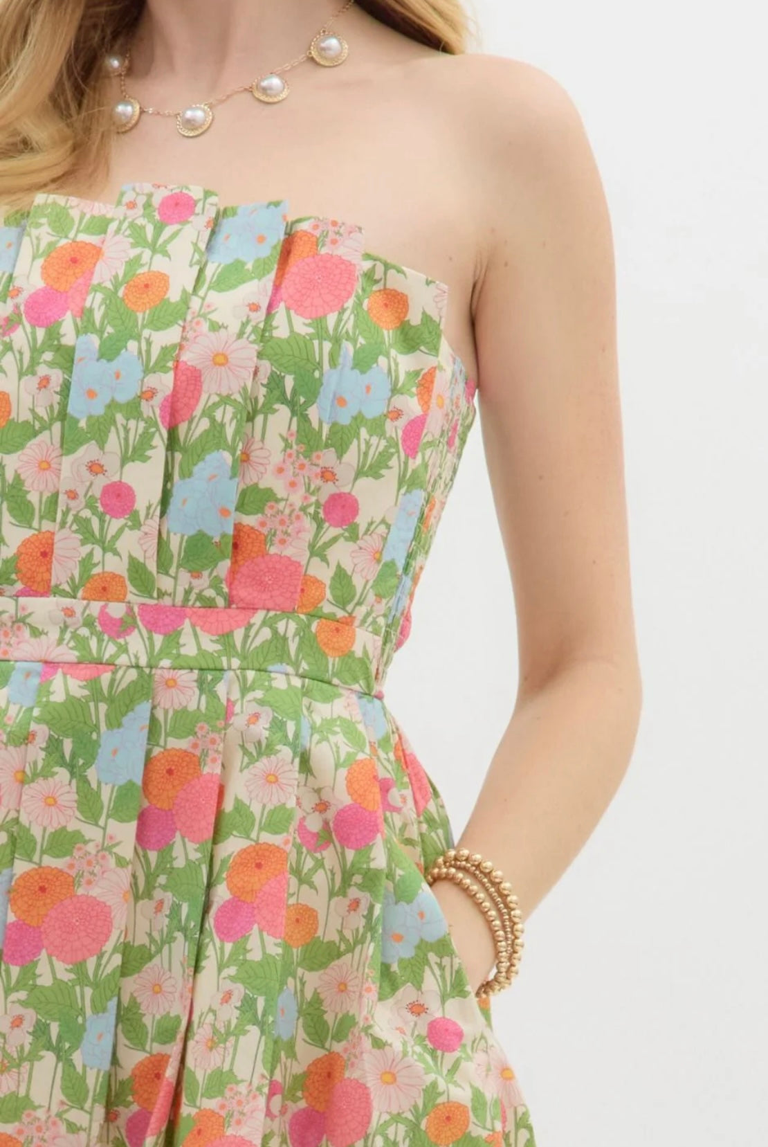 Garden Party Pleated Top Midi Dress