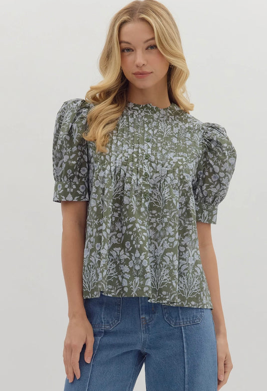 Blue Garden Floral Top