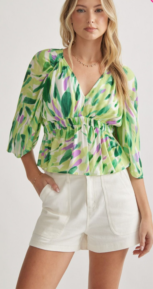 Green Loose Sleeve Blouse