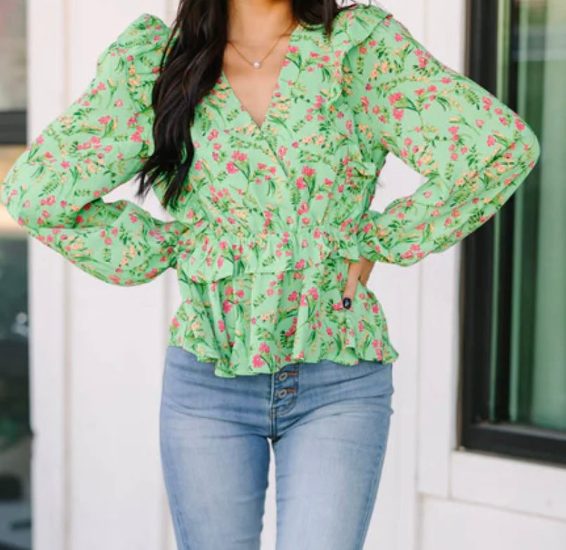 Floral Green Blouse