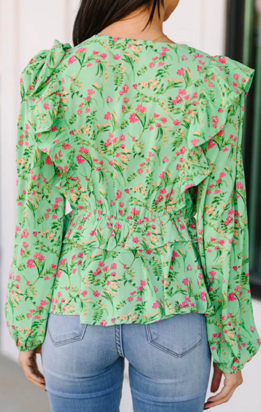 Floral Green Blouse