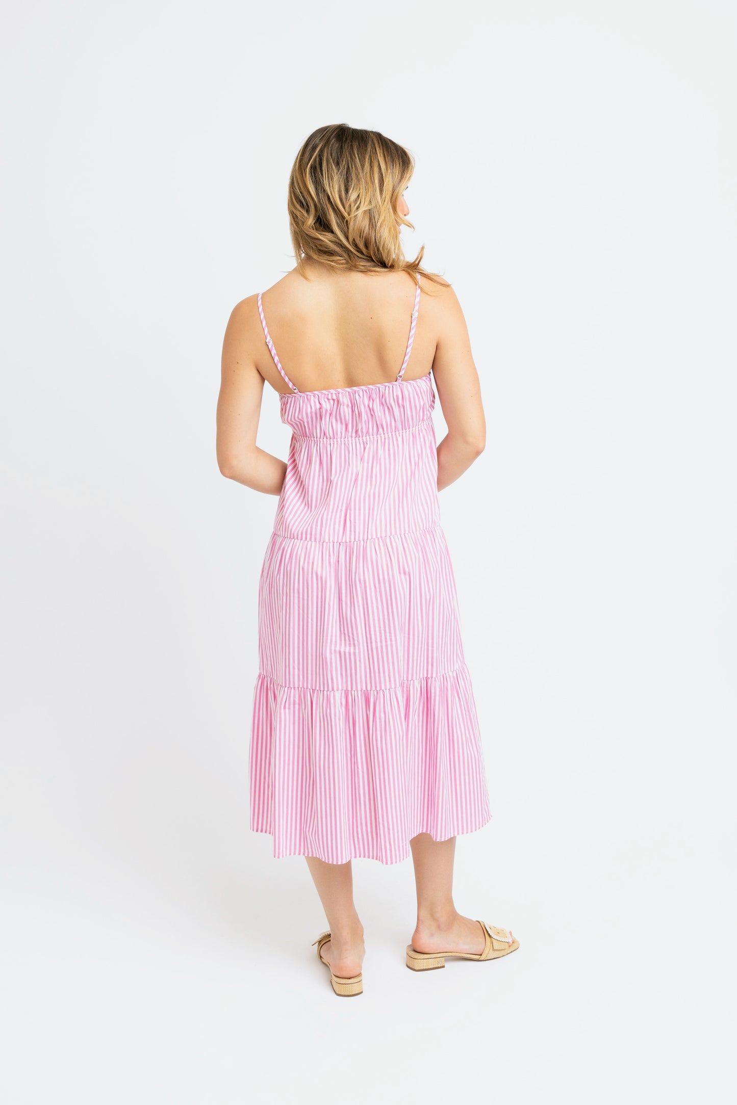 Pink Striped Midi Dress