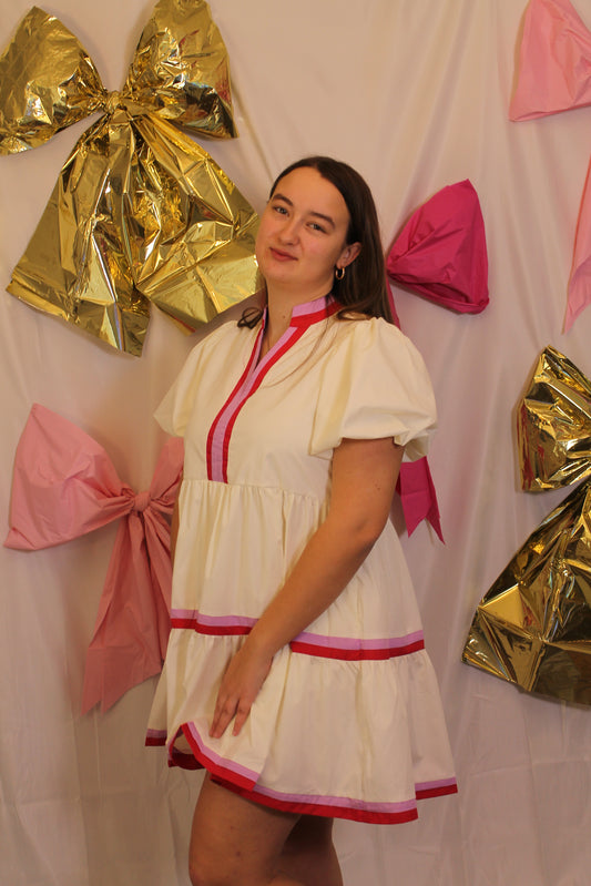Cream Dress with Pink Details