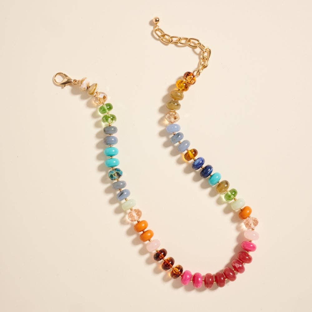 Marbled Ombre Resin Oval Disk Beaded Necklace