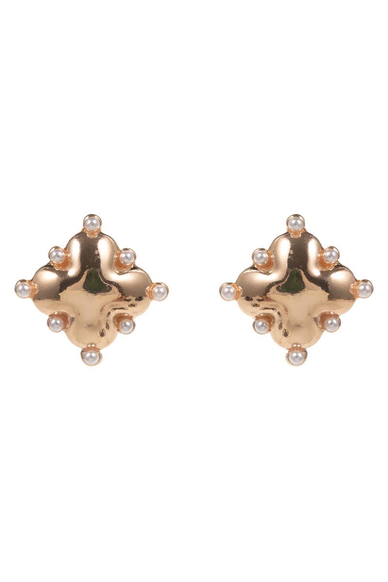 Clover Domed W Pearl Accent Titanium Post Earrings