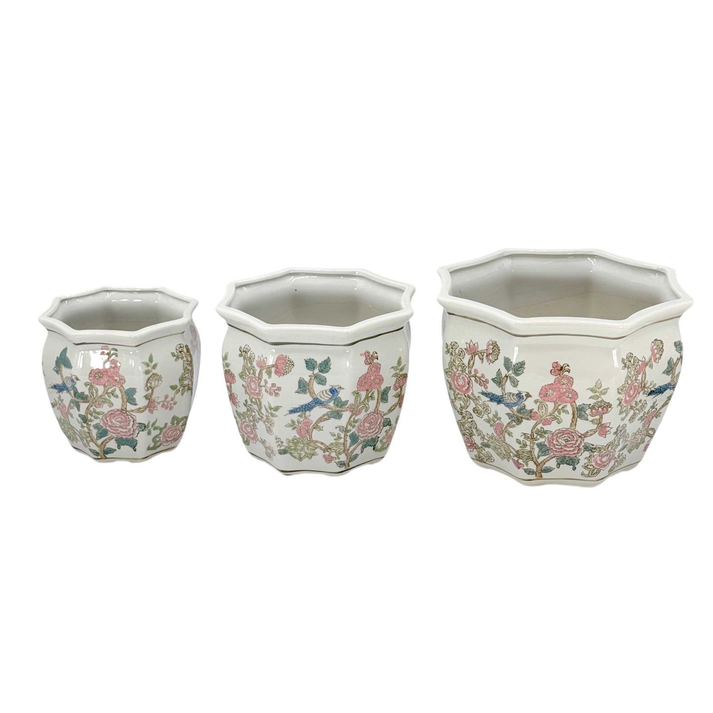 Set of 3 - 7.5"/10"/13" Ceramic Chinoiserie Multi Floral