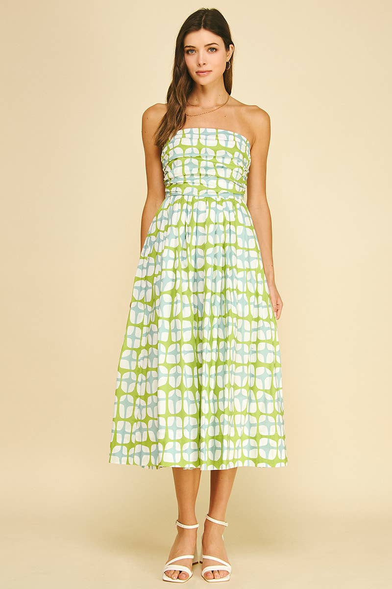 GEOMETRIC PRINT MIDI DRESS - 6608DC