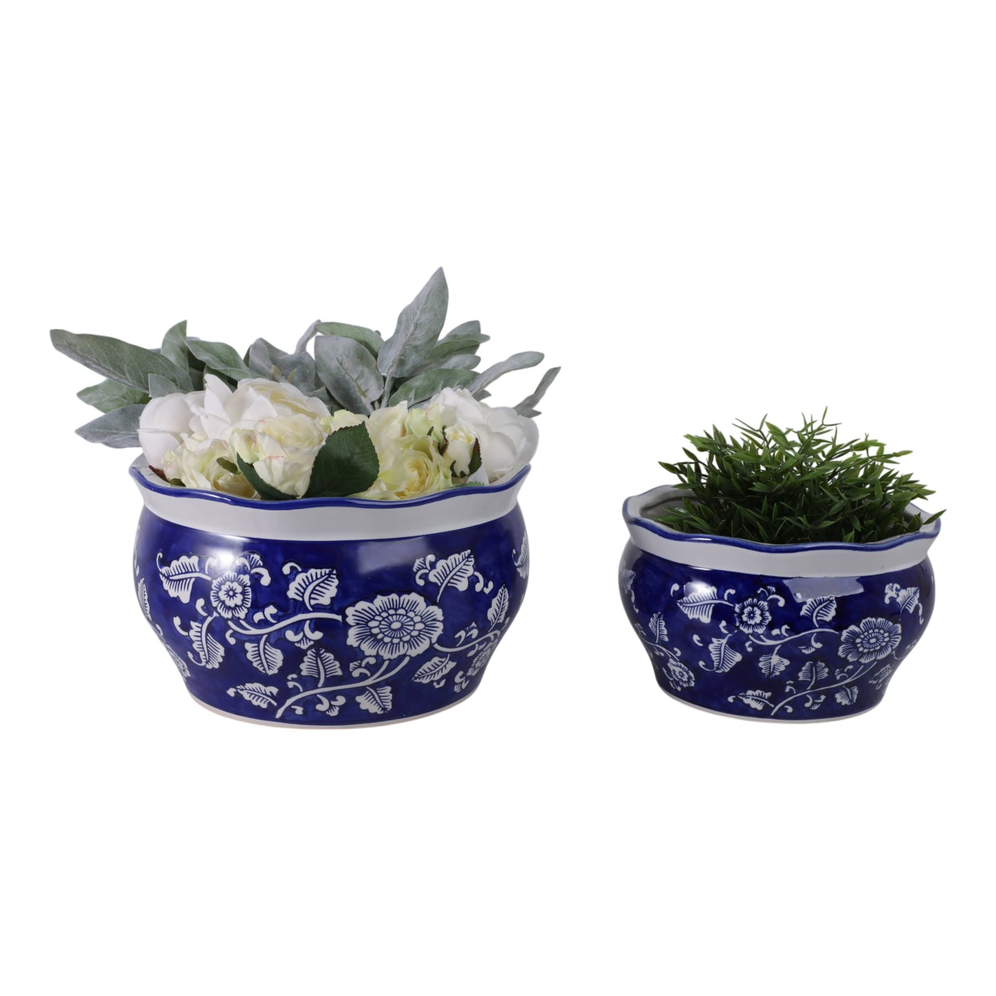 Ceramic Chinoiserie Planters Set of 2 - Blue, 10/12 in.