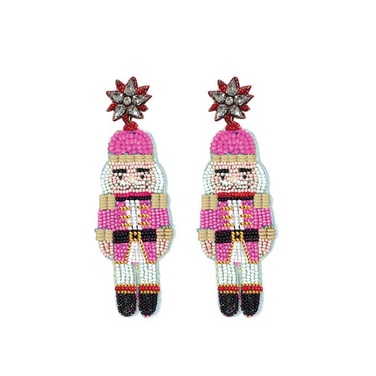 Custom Pink Beaded Nutcracker Earring| HOLIDAY EARRINGS| CHRISTMAS EARRINGS