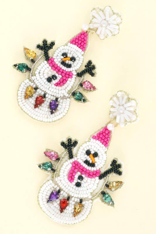 TANGLED CHRISTMAS LIGHTS SNOWMAN BEADED EARRINGS 20