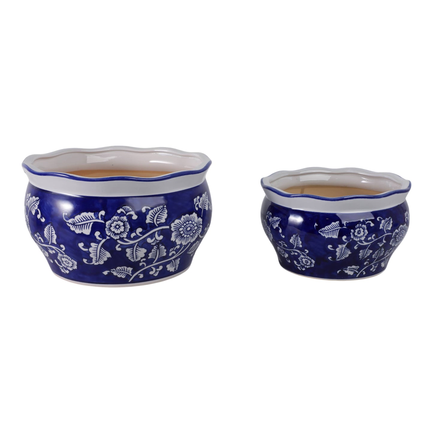 Ceramic Chinoiserie Planters Set of 2 - Blue, 10/12 in.
