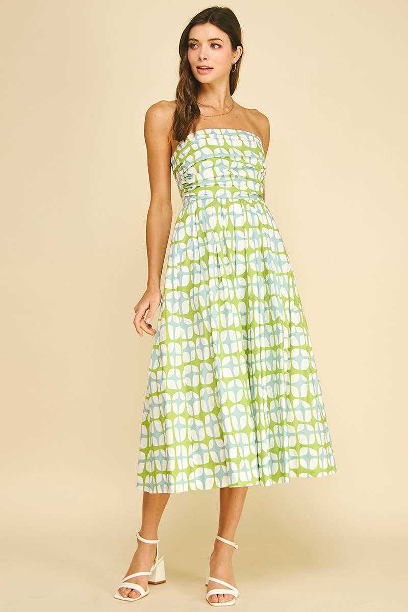 GEOMETRIC PRINT MIDI DRESS - 6608DC