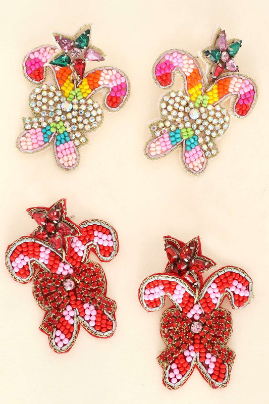JEWELED CANDY CANE CHRISTMAS EARRINGS XE12931