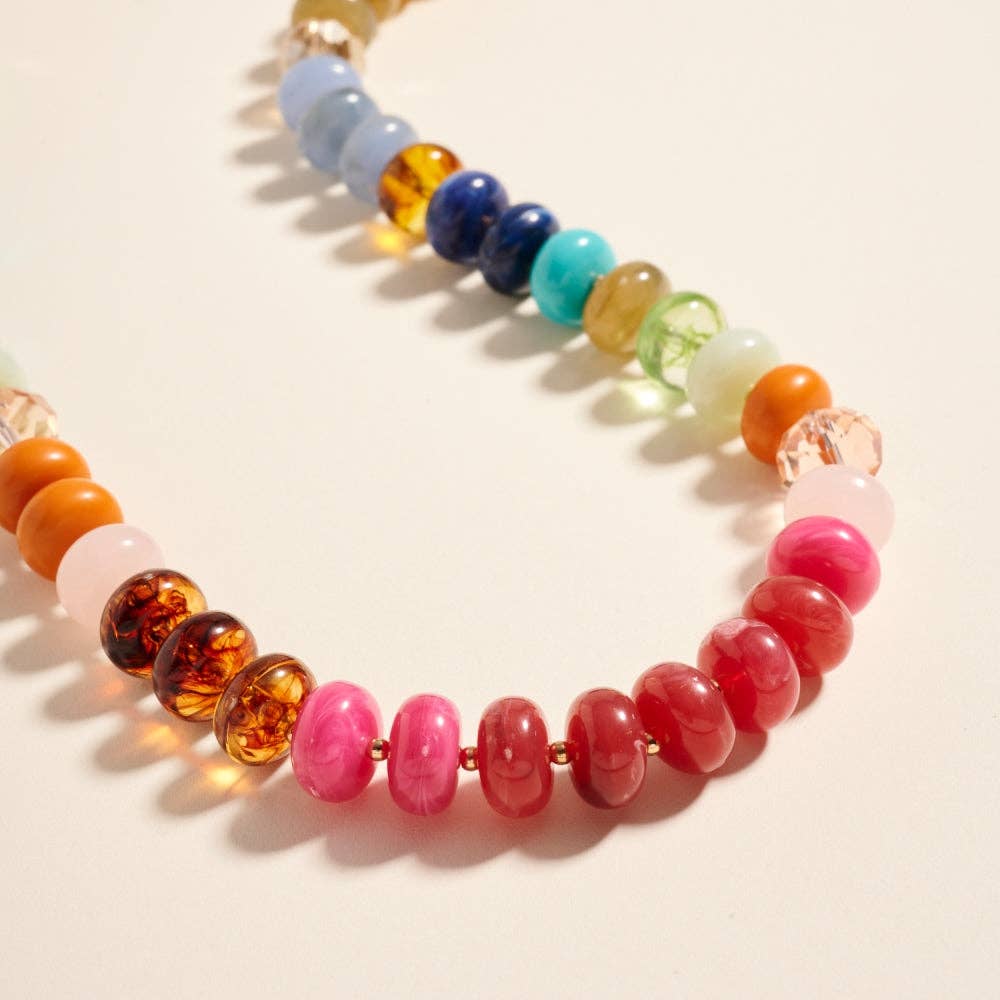 Marbled Ombre Resin Oval Disk Beaded Necklace