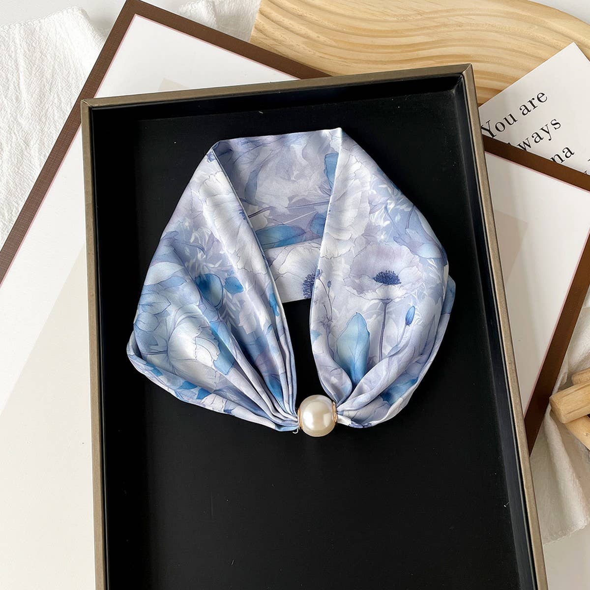 Pearl button scarf - elegant printed scarf_CWASC0821