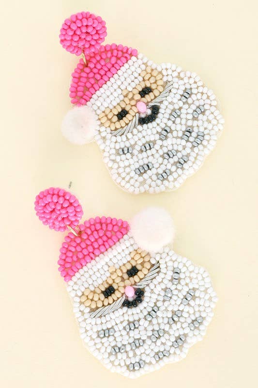 POM POM SANTA CLAUS BEADED CHRISTMAS EARRINGS XE13203