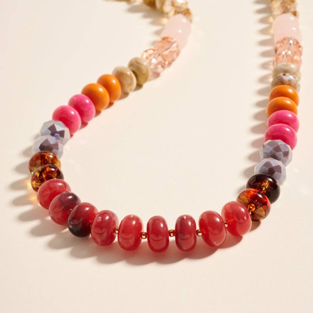Marbled Ombre Resin Oval Disk Beaded Necklace