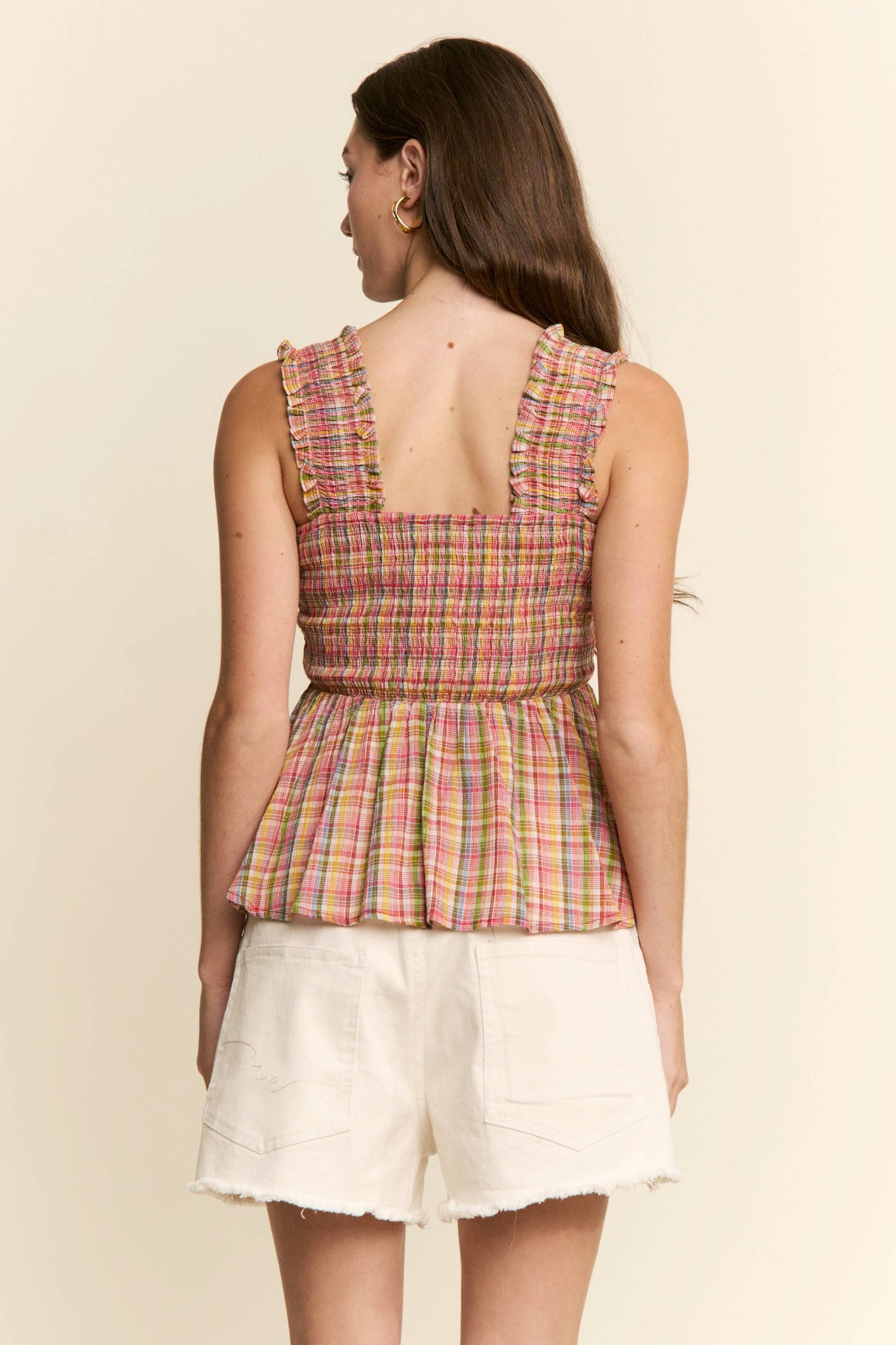 PLAID PATTERN PEPLUM TOP