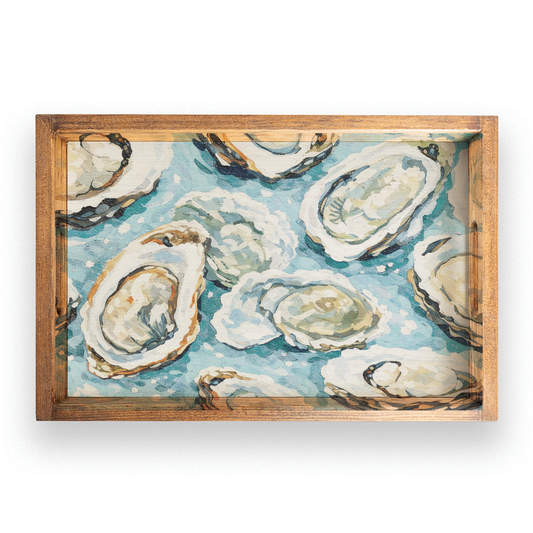 Oyster Pattern Serving Tray | Wooden Tray | Coastal Decor