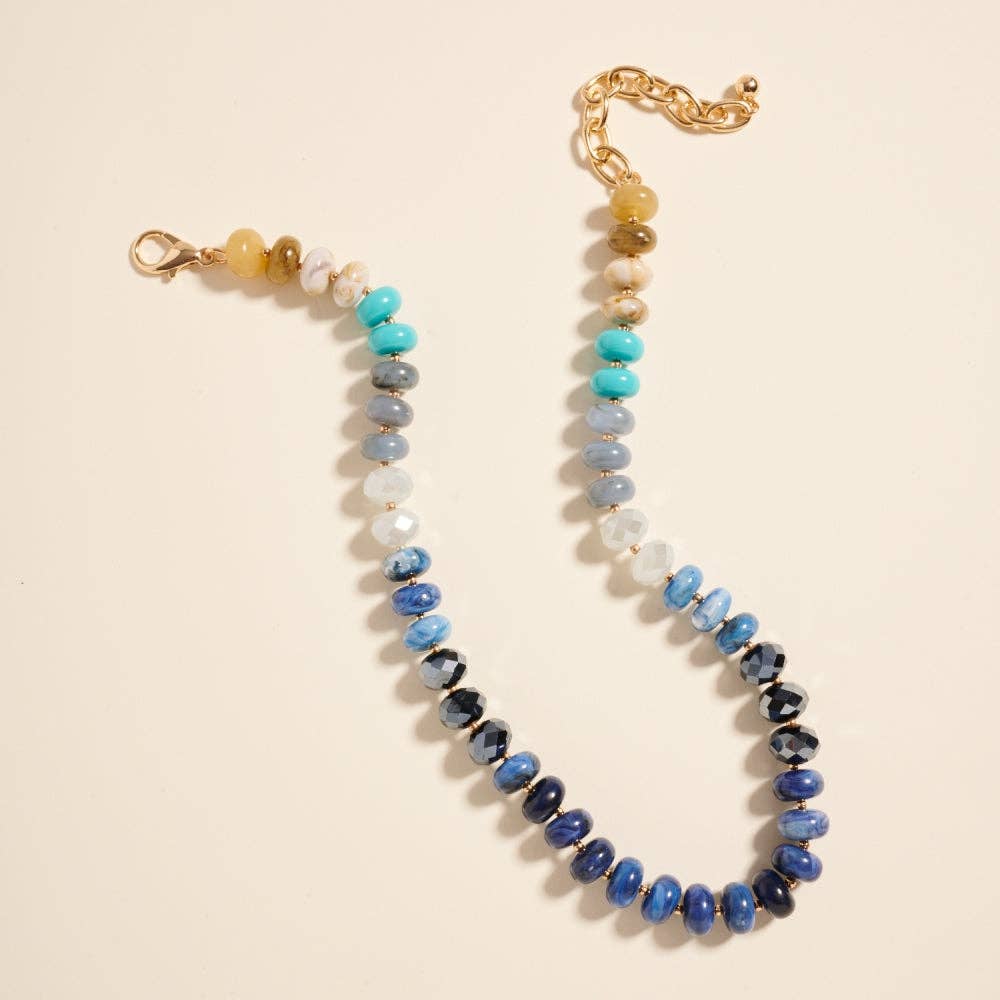 Marbled Ombre Resin Oval Disk Beaded Necklace