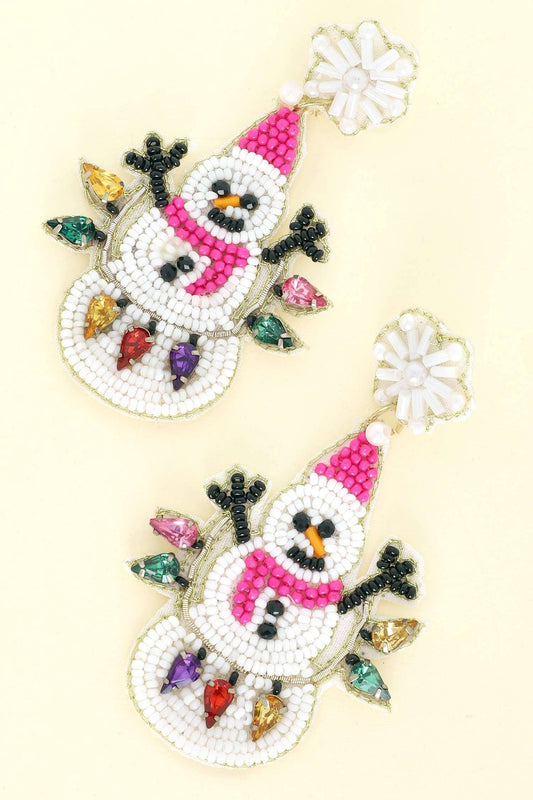 TANGLED CHRISTMAS LIGHTS SNOWMAN BEADED EARRINGS 20