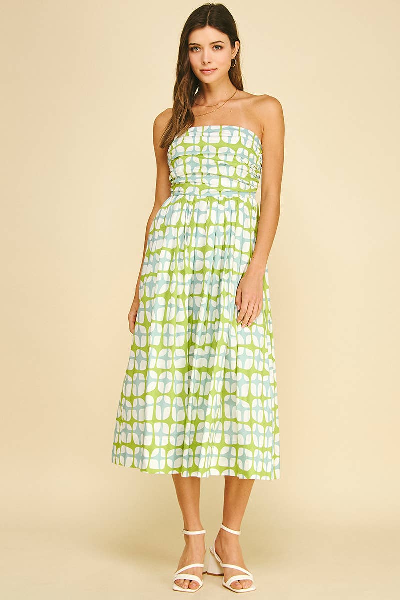 GEOMETRIC PRINT MIDI DRESS - 6608DC