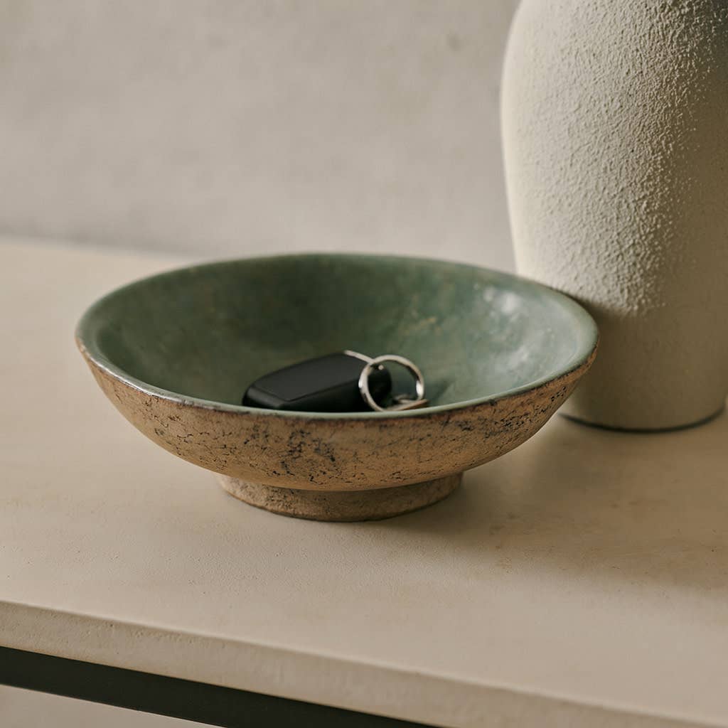 Decorative Bowl - Green/Brown Terracotta Two-Tone, 12 in.