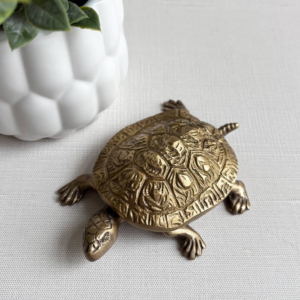 Antiqued Brass Turtle Box Tabletop Desk Decor | Home accents