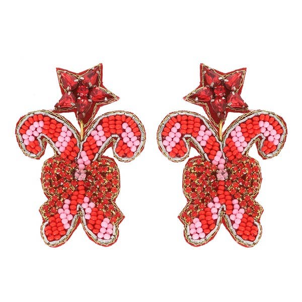 JEWELED CANDY CANE CHRISTMAS EARRINGS XE12931