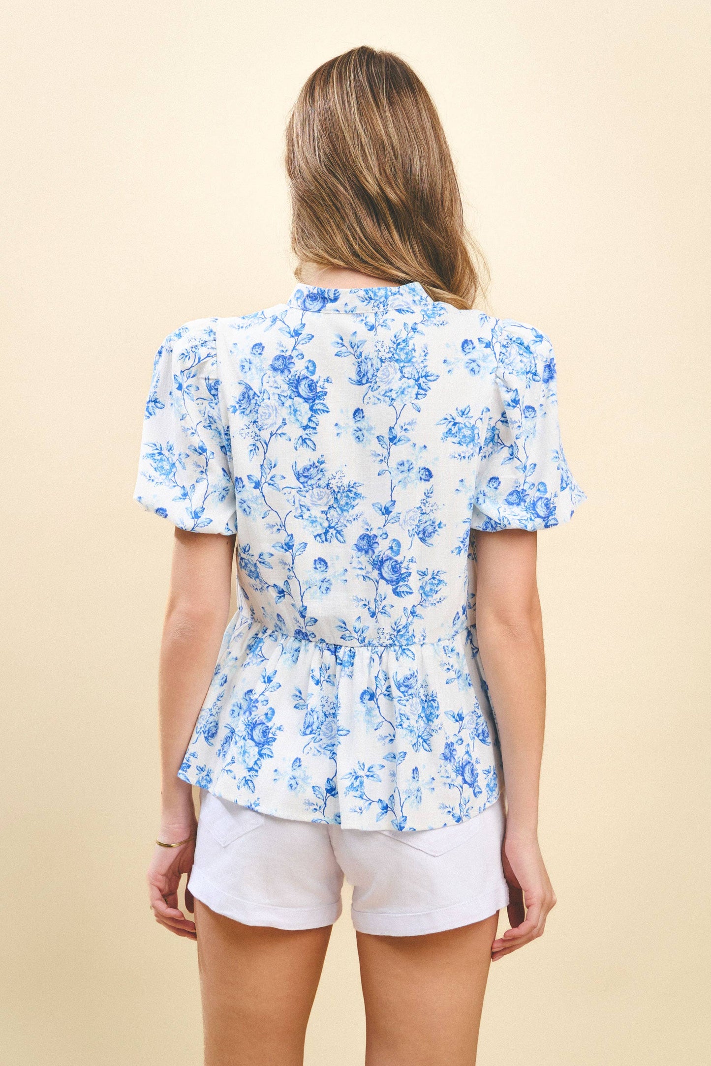 Blue and White Floral Top