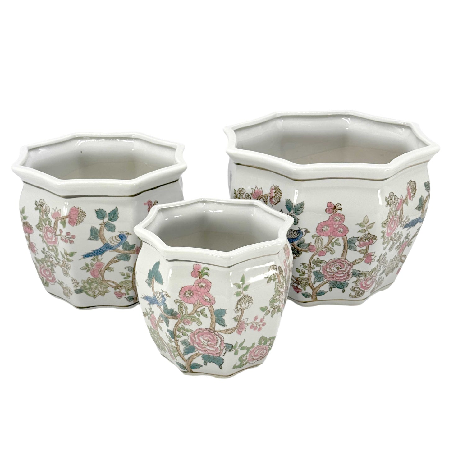 Set of 3 - 7.5"/10"/13" Ceramic Chinoiserie Multi Floral